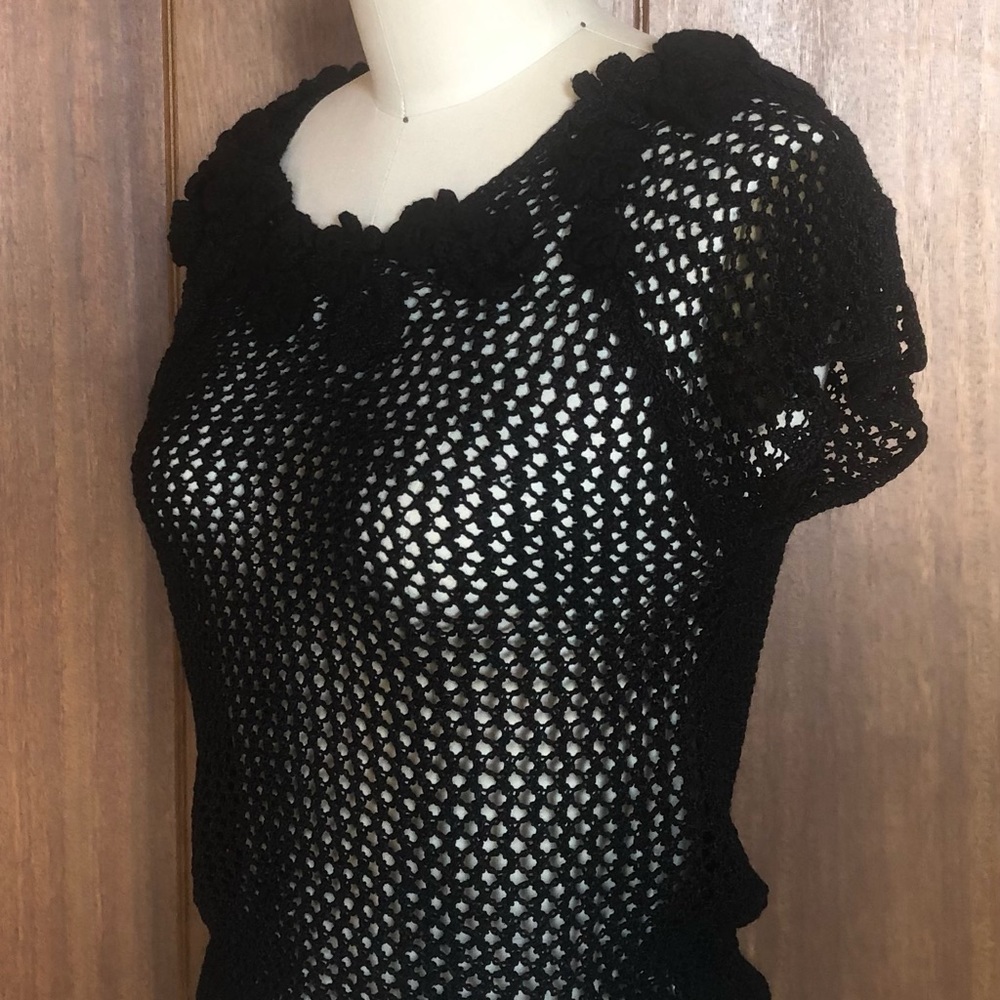 Anthropologie crochet black top low back hand knit